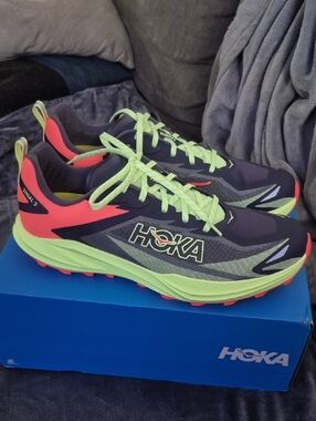 HOKA Zinal 3 Men’s Size 11.5 Trail Running Shoes Neon Lime Navy Coral NWT